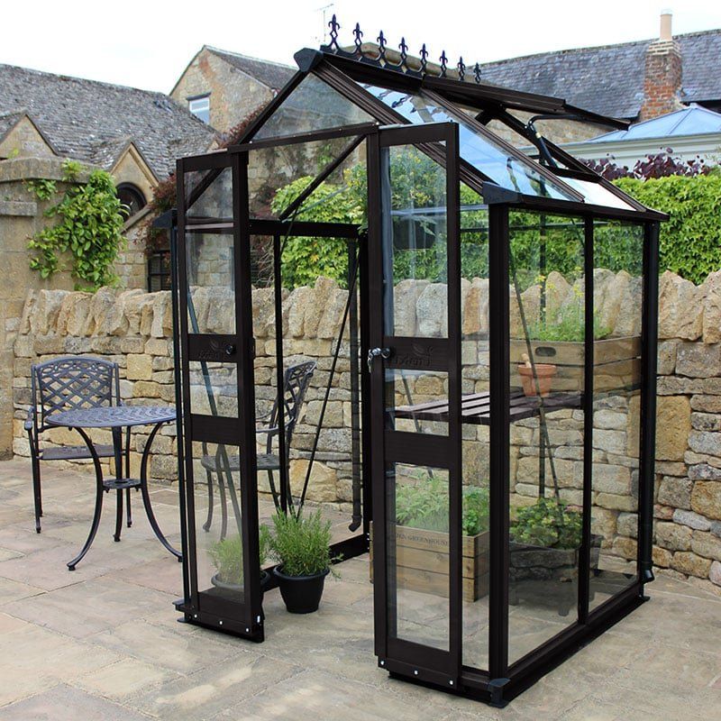 4' x 4' Halls Cotswold Birdlip Small Greenhouse in Black with Toughened Glass (1.47m x 1.32m) - Image 1