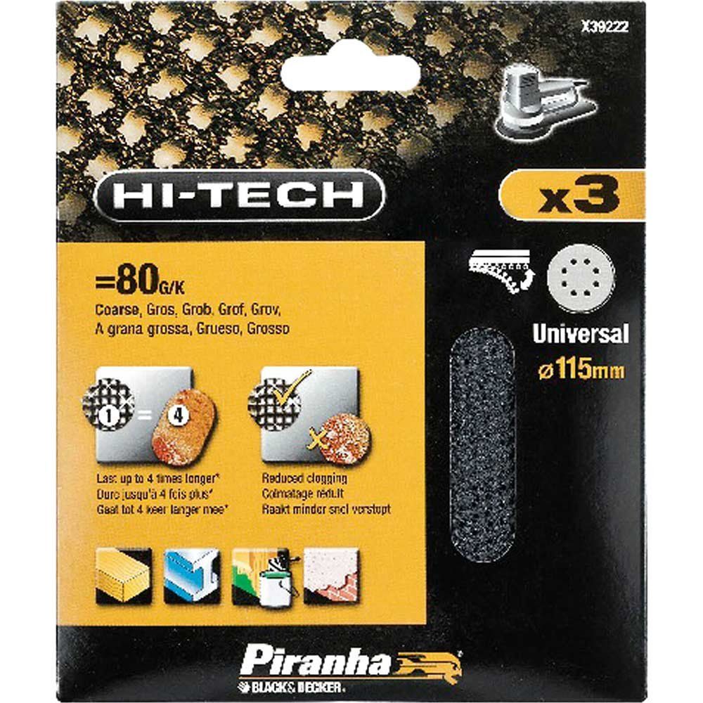 Black and Decker Piranha Hi Tech Quick Fit Mesh ROS Sanding Sheets 115mm 115mm 80g Pack of 3 - Image 1