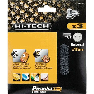 Black and Decker Piranha Hi Tech Quick Fit Mesh ROS Sanding Sheets 115mm 115mm 120g Pack of 3