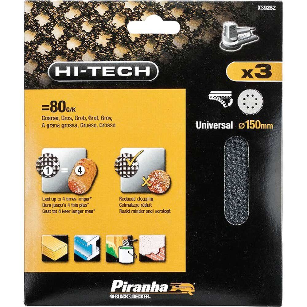 Black and Decker Piranha Hi Tech Quick Fit Mesh ROS Sanding Sheets 150mm 150mm 80g Pack of 3 - Image 1