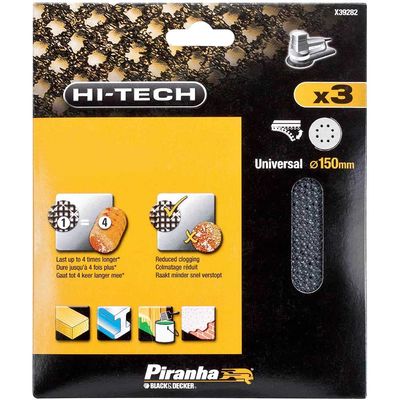 Black and Decker Piranha Hi Tech Quick Fit Mesh ROS Sanding Sheets 150mm 150mm 120g Pack of 3
