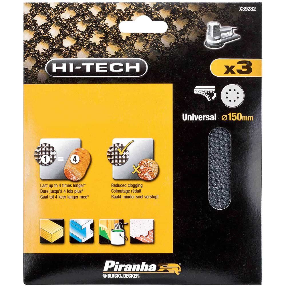 Black and Decker Piranha Hi Tech Quick Fit Mesh ROS Sanding Sheets 150mm 150mm Assorted Pack of 3 - Image 1