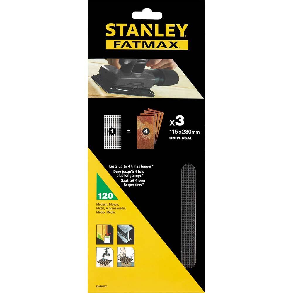 Stanley FatMax Mesh 1/2 Sanding Sheets 115mm x 280mm 120g Pack of 3 - Image 1