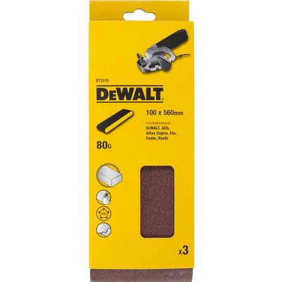 Dewalt DT3315-QZ Sanding Belt 560 X 100Mm 80G Pack Of 3