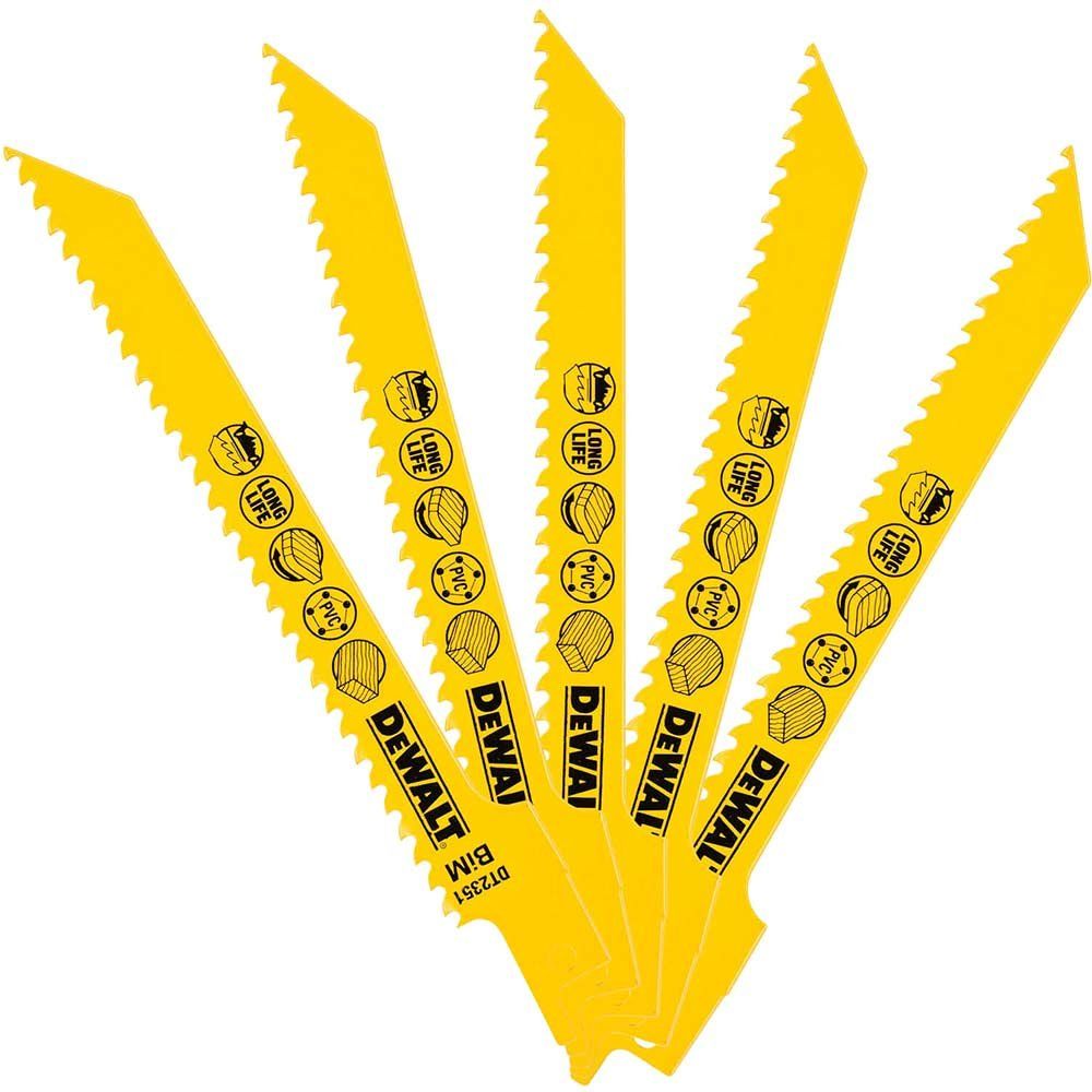 Dewalt DT2351-QZ Bi-Metal Reciprocating Blade For Wood Fine Fast Cuts 152Mm X 6 Tpi (Pack 5) - Image 1