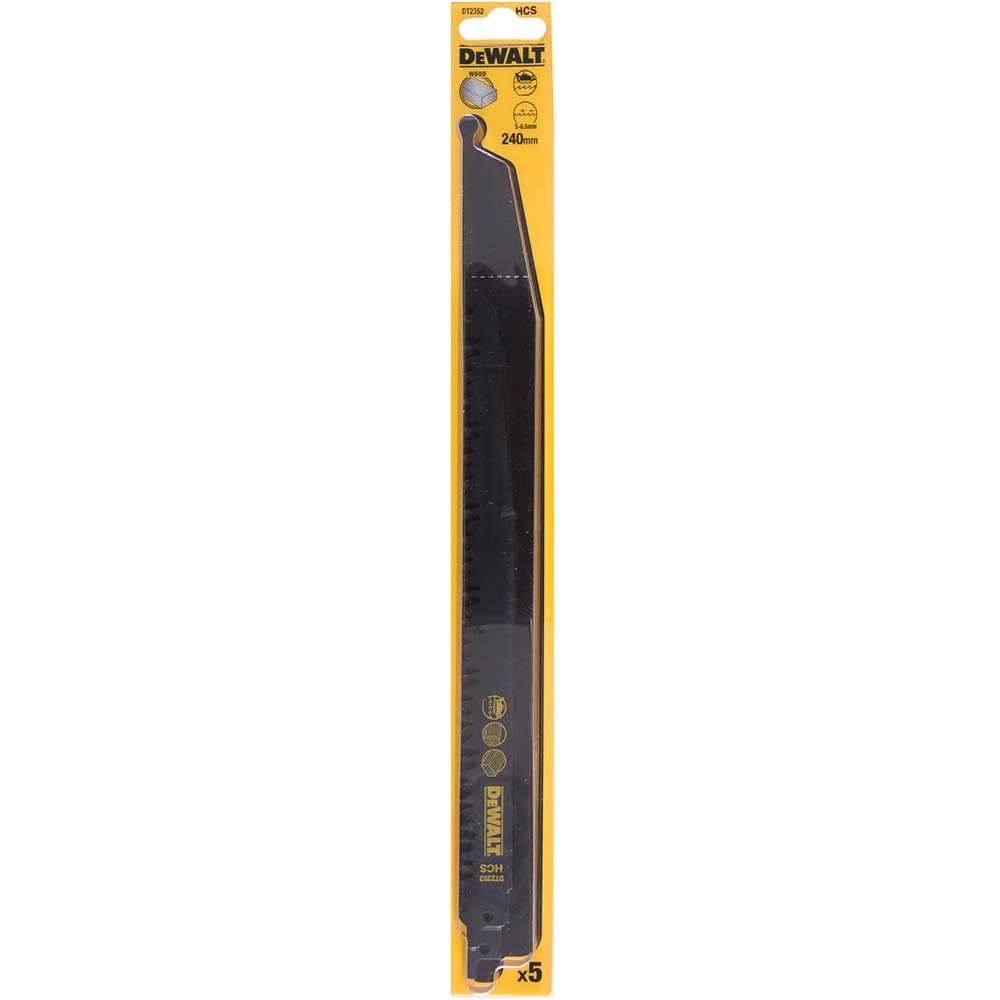 Dewalt DT2352-QZ Hcs Reciprocating Blade For Wood Fast Cuts 240Mm X 5/6.5 Tpi Pack Of 5 - Image 1