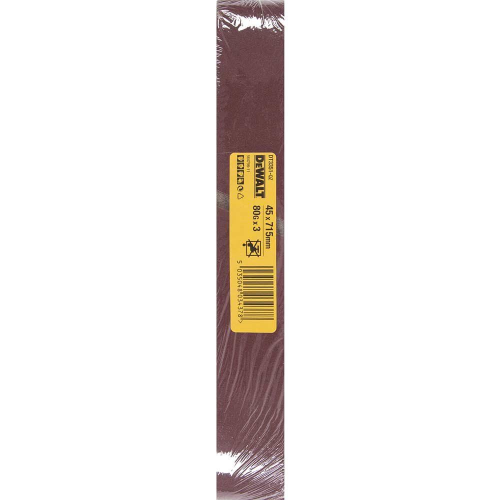 DeWalt 45 x 715mm Sanding Belts 45mm x 715mm 80g Pack of 3 - Image 1