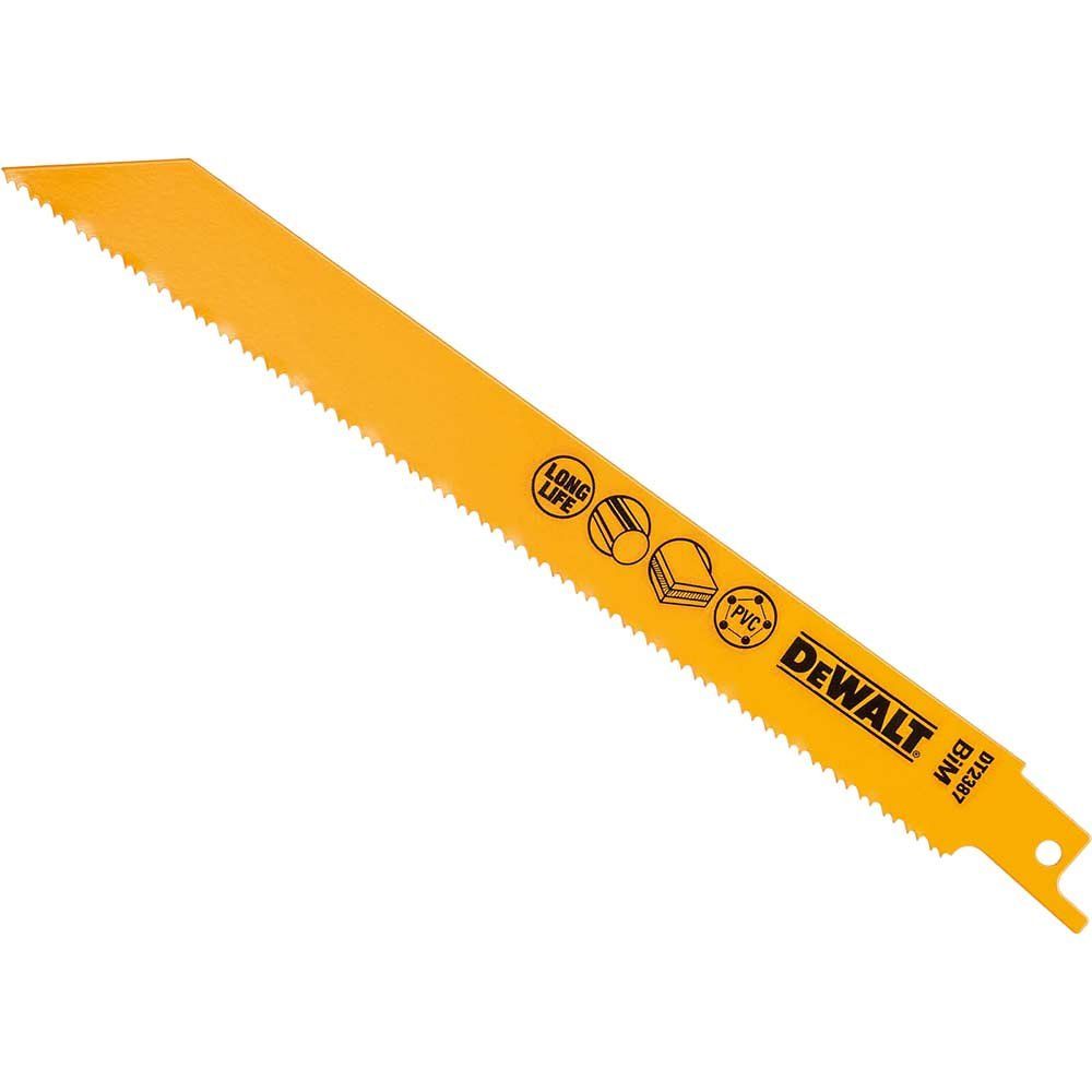 Dewalt DT2387-QZ Bi-Metal Reciprocating Blade For Plastic & Pipes 203Mm (Pack 5) - Image 1