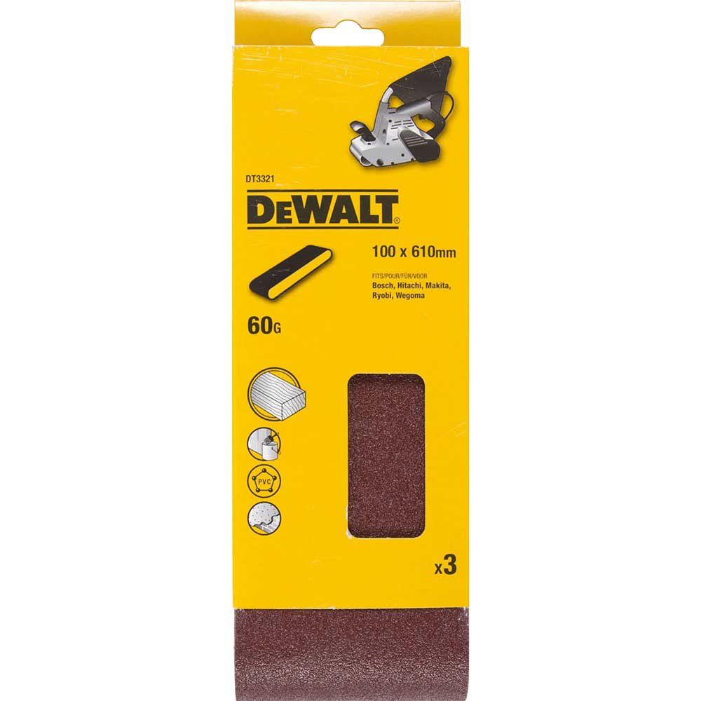 DeWalt 100 x 610mm Multi Purpose Sanding Belts 100mm x 610mm 60g Pack of 3 - Image 1