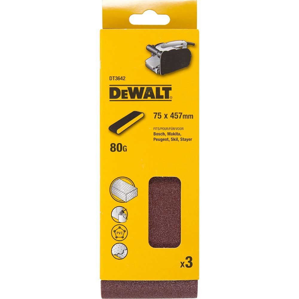 DeWalt 75 X 457mm Sanding Belts 75mm x 457mm 80g Pack of 3 - Image 1