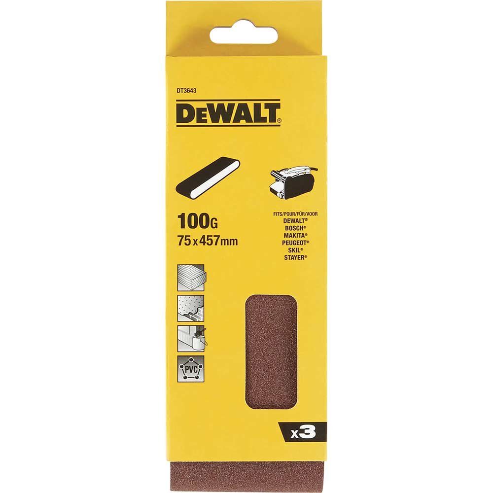 DeWalt 75 X 457mm Sanding Belts 75mm x 457mm 100g Pack of 3 - Image 1