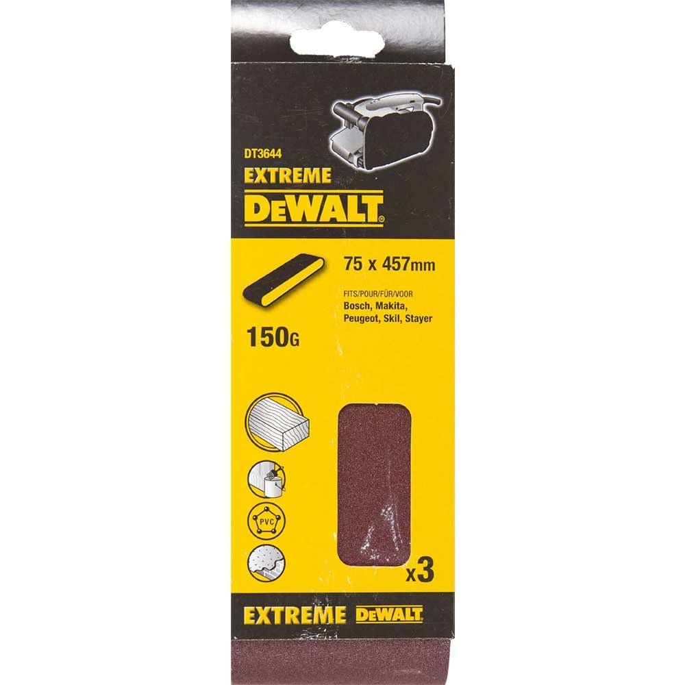 DeWalt 75 X 457mm Sanding Belts 75mm x 457mm 150g Pack of 3 - Image 1