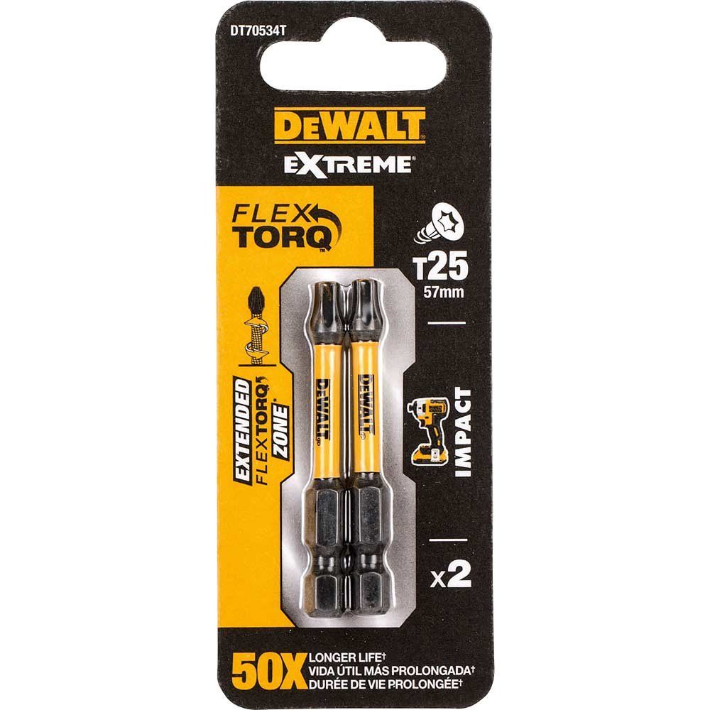 DeWalt Torx Extreme Impact Torsion Screwdriver Bit T25 50mm Pack of 2 - Image 1