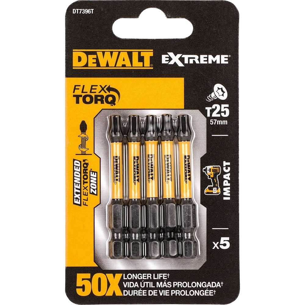DeWalt Torx Extreme Impact Torsion Screwdriver Bit T25 50mm Pack of 5 - Image 1