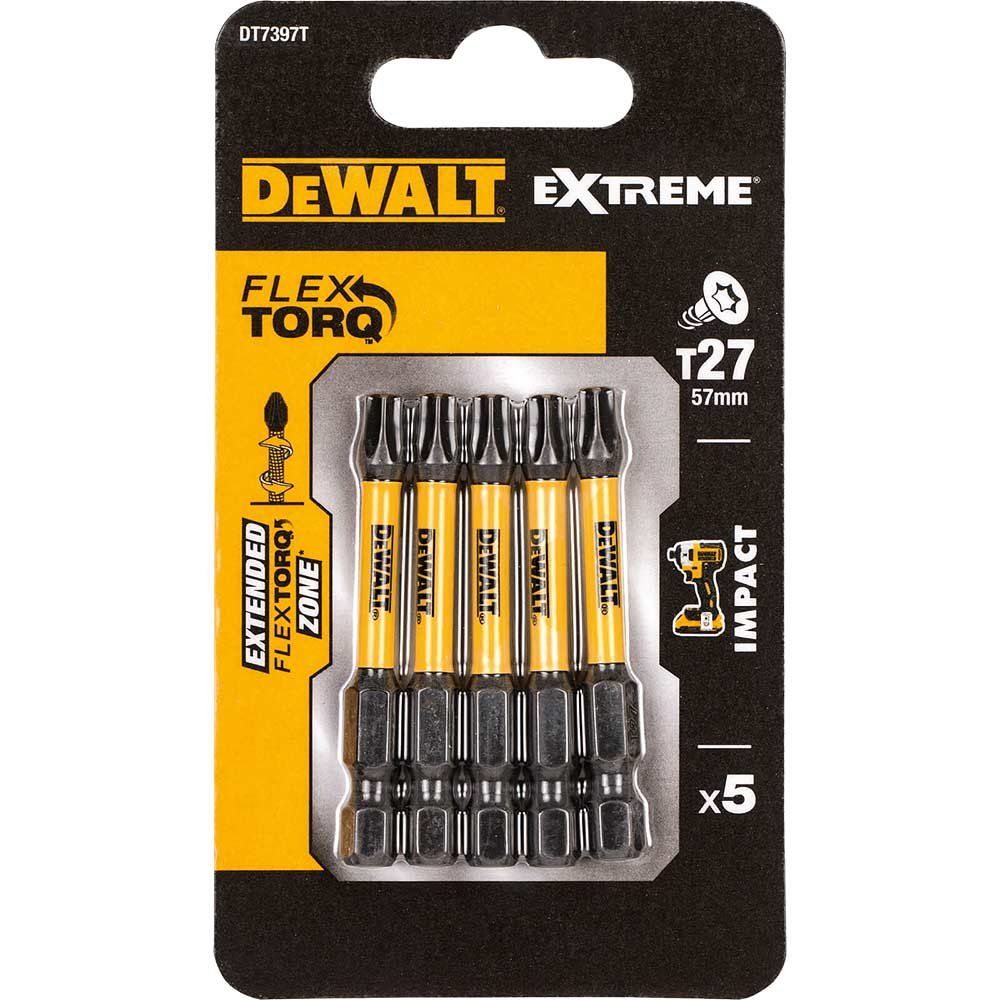DeWalt Torx Extreme Impact Torsion Screwdriver Bit T27 50mm Pack of 5 - Image 1