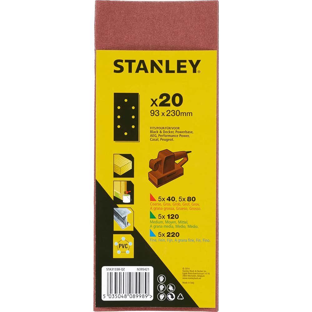 Stanley Punched Clip On 1/3 Sanding Sheets 93mm x 230mm Assorted Pack of 20 - Image 1