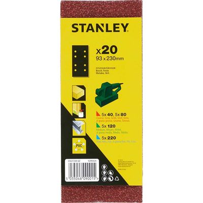 Stanley Punched Clip On 1/3 Sanding Sheets 93mm x 230mm Assorted Pack of 20
