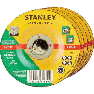 Stanley Depressed Centre Concrete and Stone Cutting Disc 115mm Pack of 5