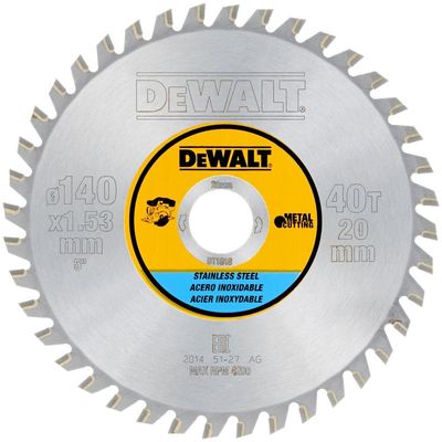 DeWalt Stainless Steel Cutting Saw Blade 140mm 40T 20mm