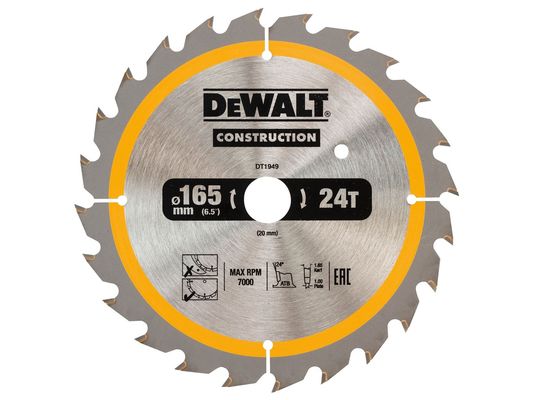 Dewalt DT1949-QZ Cordless Construction Trim Saw Blade 165 X 20Mm X 24T