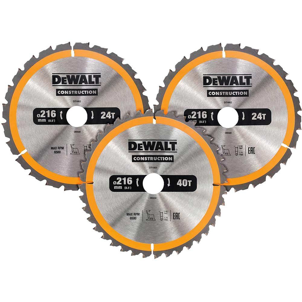 Dewalt DT1962-QZ Dt1962 Construction Circular Saw Blade 3 Pack 216 X 30Mm 2 X 24T 1 X 40T - Image 1
