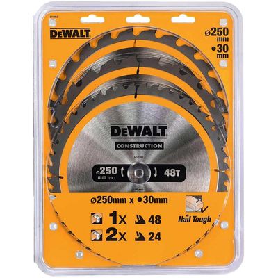 Dewalt DT1963-QZ Dt1963 Construction Circular Saw Blade 3 Pack 250 X 30Mm X 24T/48T