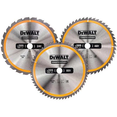 Dewalt DT1964-QZ Dt1964 Construction Circular Saw Blade 3 Pack 305 X 30Mm X 24T/48T/60T