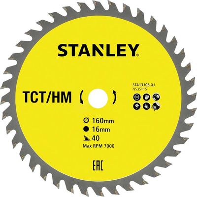 Stanley TCT Circular Saw Blade 160mm 40T 16mm