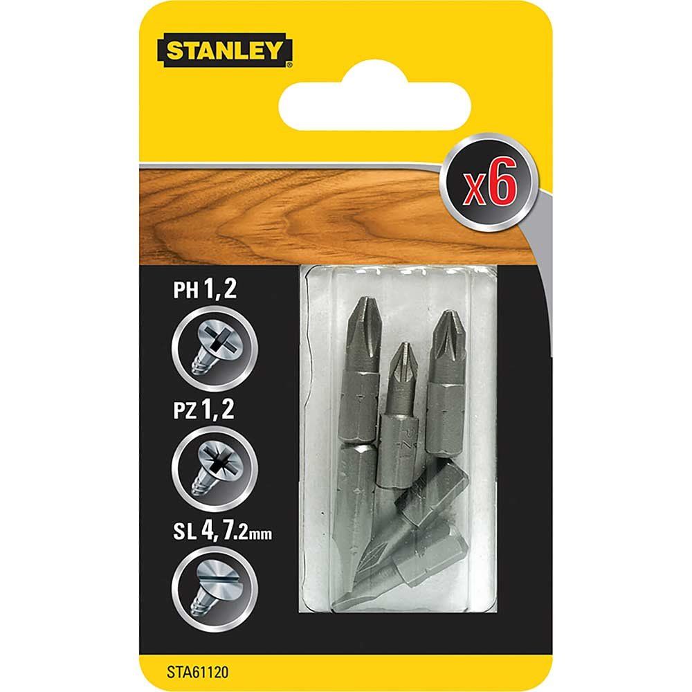 Stanley 6 Piece Phillips, Pozi and Slotted Screwdriver Bit Set - Image 1