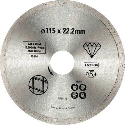 Stanley FatMax Continuous Rim Diamond Cutting Disc for Tiles 115mm