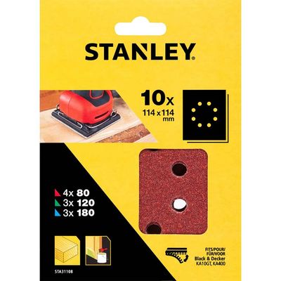 Stanley Punched 1/4 Sanding Sheets 114mm x 114mm Assorted Pack of 10