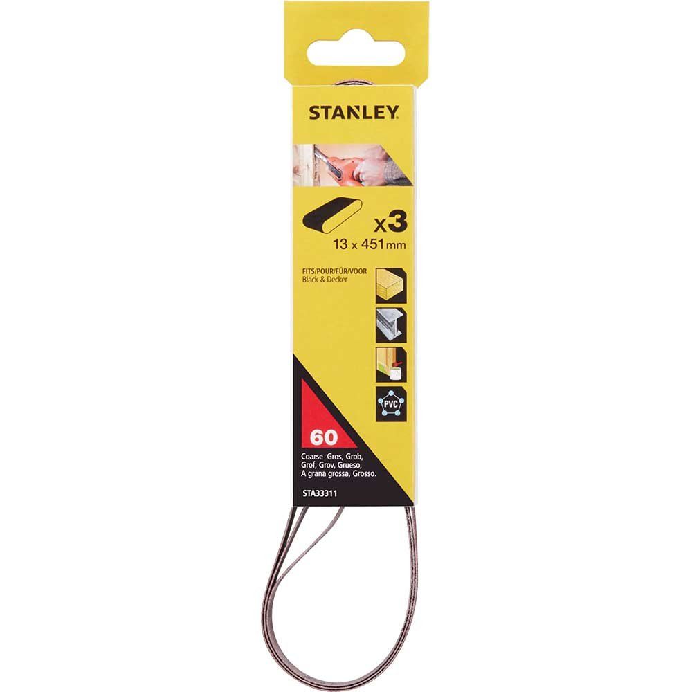 Stanley Powerfile Sanding Belts 13mm x 451mm 13mm x 451mm 60g Pack of 3 - Image 1