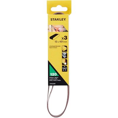Stanley Powerfile Sanding Belts 13mm x 451mm 13mm x 451mm 120g Pack of 3