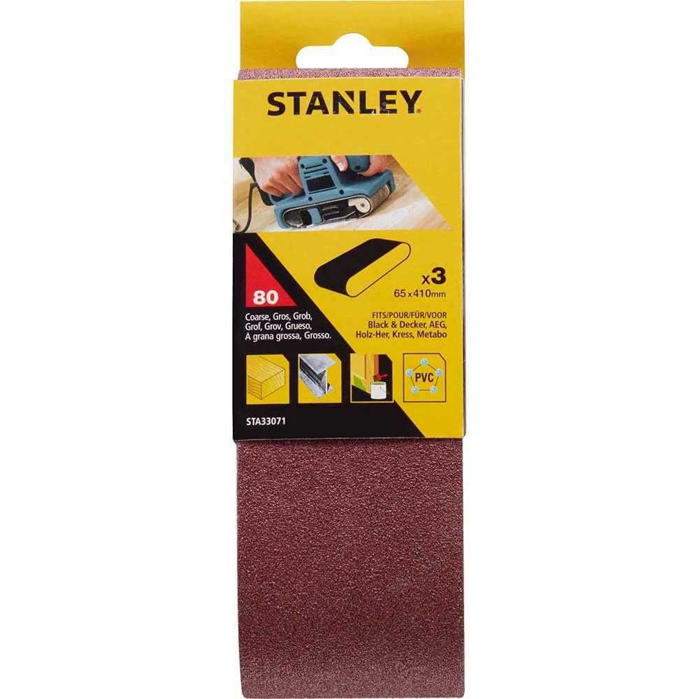 Stanley 65mm x 410mm Sanding Belts 65mm x 410mm 80g Pack of 3 - Image 1