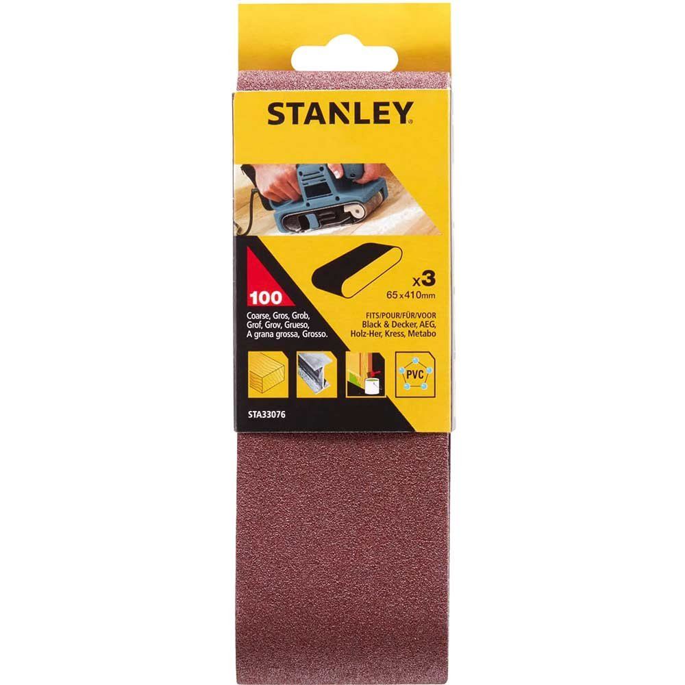 Stanley 65mm x 410mm Sanding Belts 65mm x 410mm 100g Pack of 3 - Image 1
