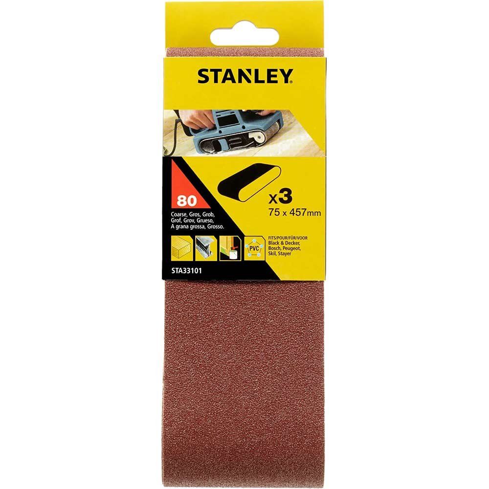 Stanley 75mm x 457mm Sanding Belts 75mm x 457mm 80g Pack of 3 - Image 1