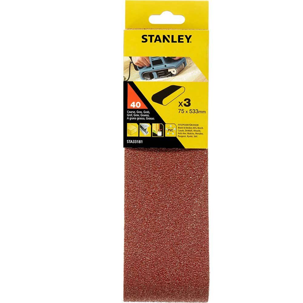 Stanley 75mm x 533mm Sanding Belts 75mm x 533mm 40g Pack of 3 - Image 1