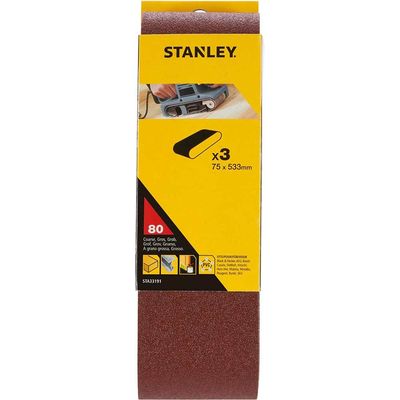 Stanley 75mm x 533mm Sanding Belts 75mm x 533mm 80g Pack of 3