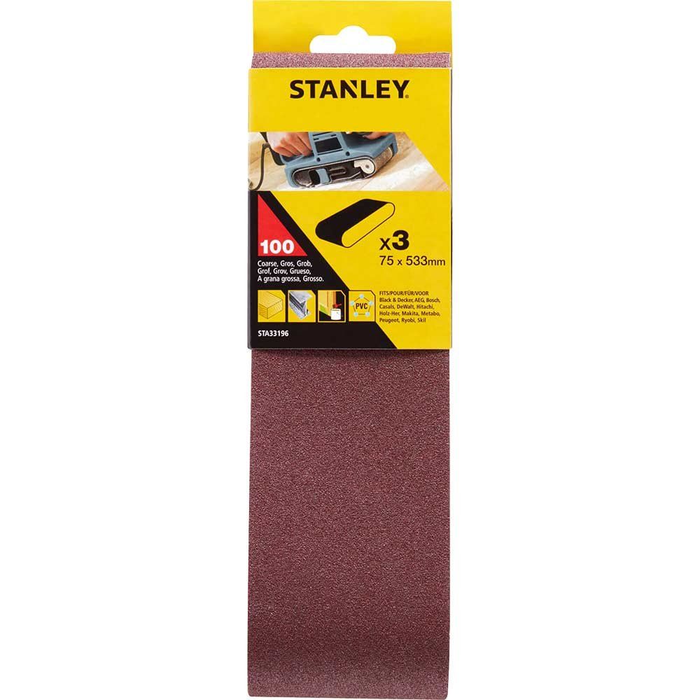 Stanley 75mm x 533mm Sanding Belts 75mm x 533mm 100g Pack of 3 - Image 1