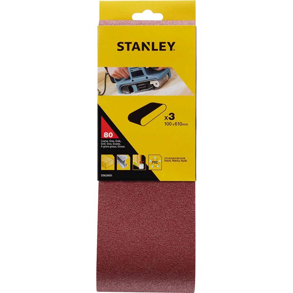 Stanley 100mm x 610mm Sanding Belts 100mm x 610mm 80g Pack of 3 - Image 1
