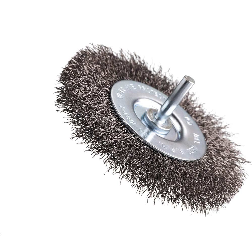 Stanley Crimped Steel Wire Wheel Brush 100mm 6mm Shank - Image 1