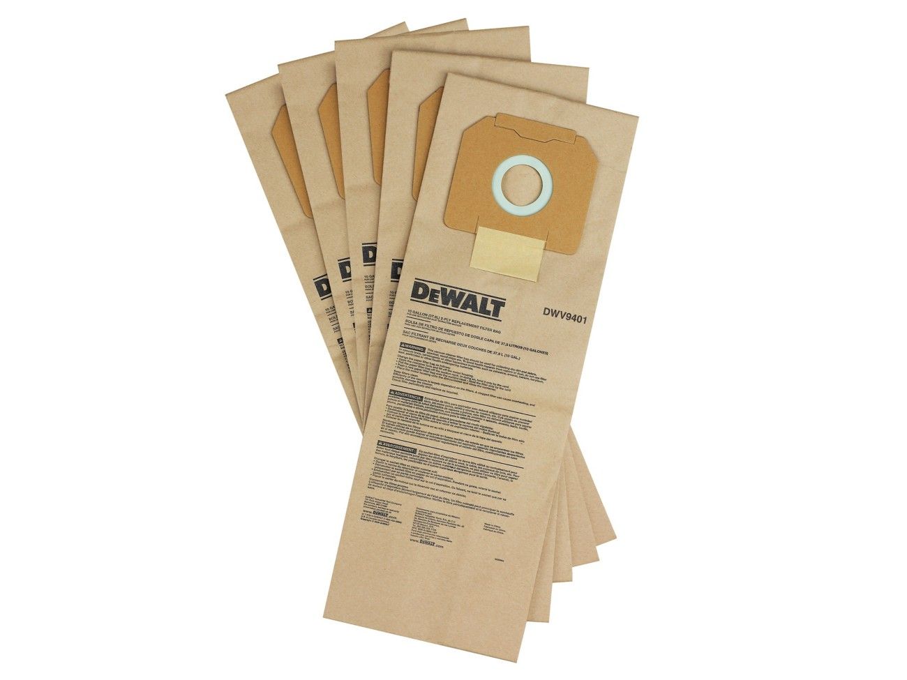 DEWALT DWV9401 Pack of 5 Replacement Bags for DWV902M - Image 1