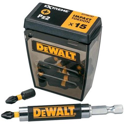 DEWALT Dt70618T Impact Torsion Bits Pz2 Tic Tac Box Of 15 + Holder - Grey