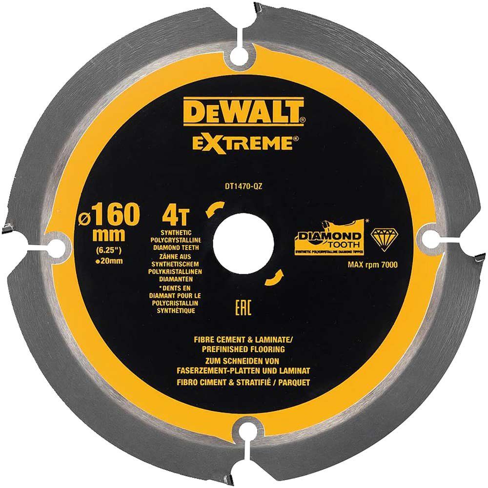 DeWalt PCD Fibre Cement Saw Blade 160mm 4T 20mm - Image 1