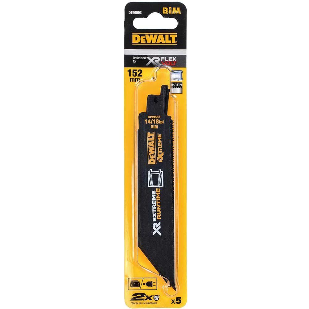Dewalt DT99553-QZ Flexvolt Xr Metal Reciprocating Blade 152Mm 14/18 Tpi Pack Of 5 - Image 1