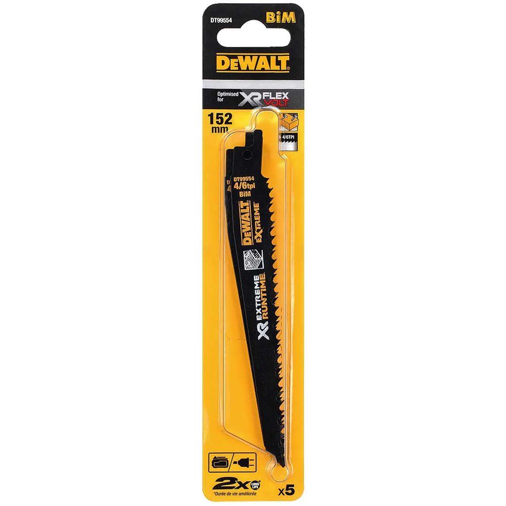 Dewalt DT99554-QZ Xr Wood With Nails Reciprocating Blade 152Mm 4/6 Tpi Pack Of 5 - Image 1