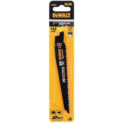 Dewalt DT99554-QZ Xr Wood With Nails Reciprocating Blade 152Mm 4/6 Tpi Pack Of 5
