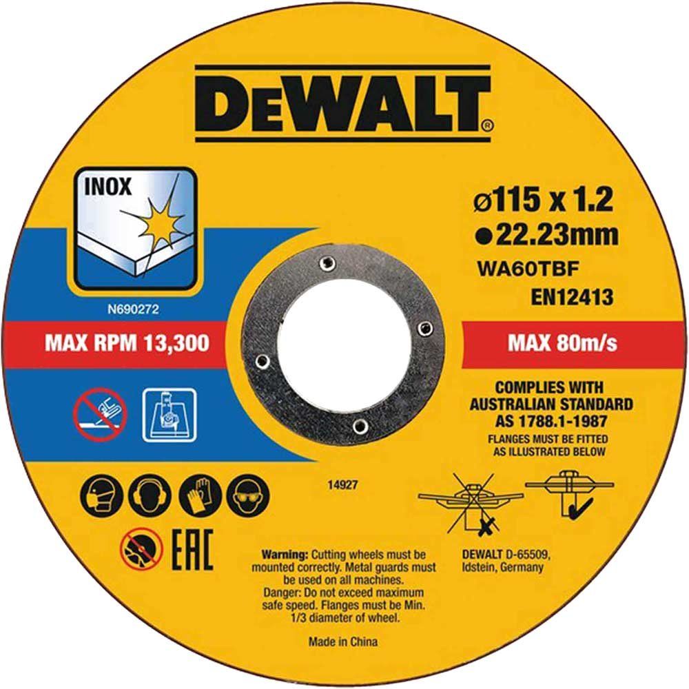 Dewalt DT43921-QZ Dt43921 Metal Cut Off Disc 115 X 1.2 X 22.23Mm (Pack 10) - Image 1