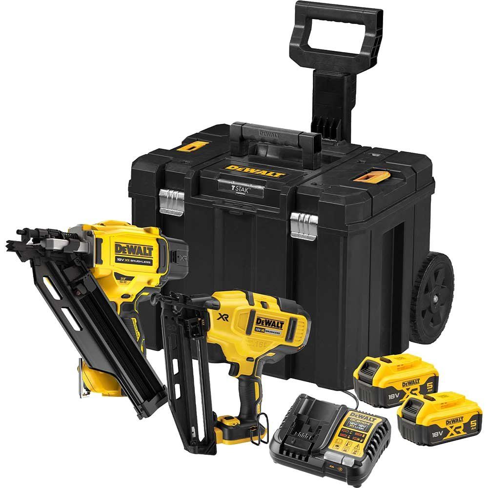 DeWalt DCK246P2T 18v XR Cordless Brushless Nail Gun Twin Pack 2 x 5ah Li-ion Battery Charger Case - Image 1