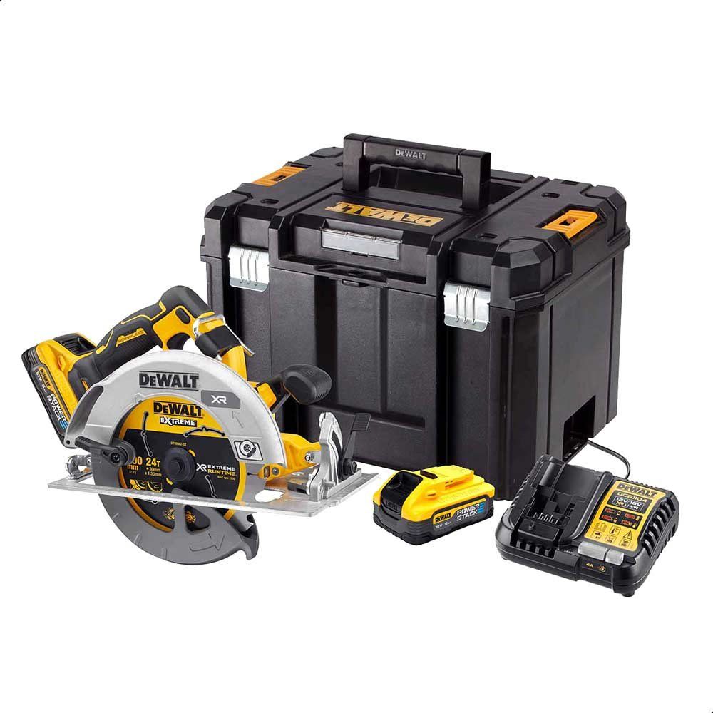 DeWalt DCS573 18v XR Cordless Brushless FLEXVOLT High Power Circular Saw 190mm 2 x 5ah Li-ion Powerstack Battery Charger Case - Image 1